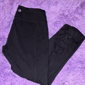 Athleta Ankle Leggings Stretch Ruched Logo Black Solid Women S